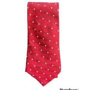VALENTINO 100% Silk Made in Italy Red Woven Tie Red  Speckles Rare Logo Print